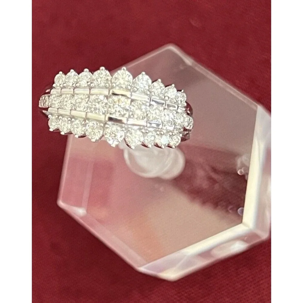NEW PGL $1035.00 STUNNING SZ 7.5 1CT 3 ROW LAB CREATED DIAMOND DINNER RING (642)